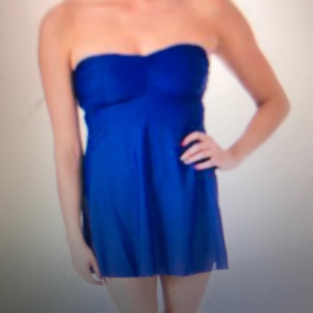 New Eco strapless bandeau shirt blue swim coverup - Picture 1 of 6
